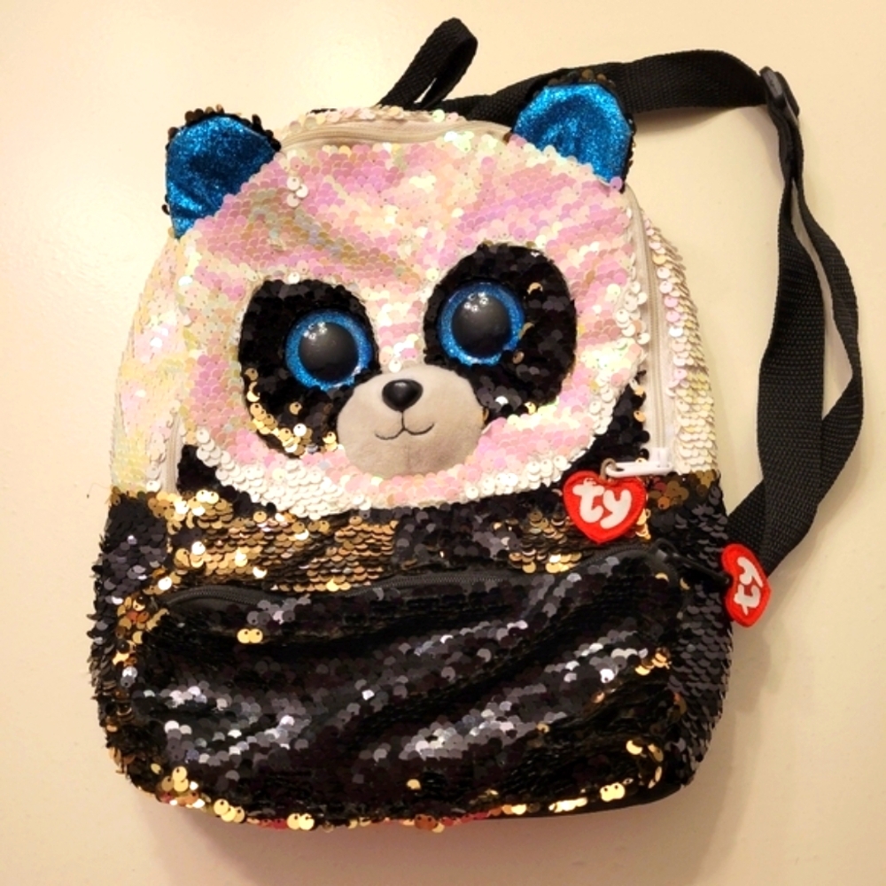 TY Girl's Small Sequin Panda BackPack